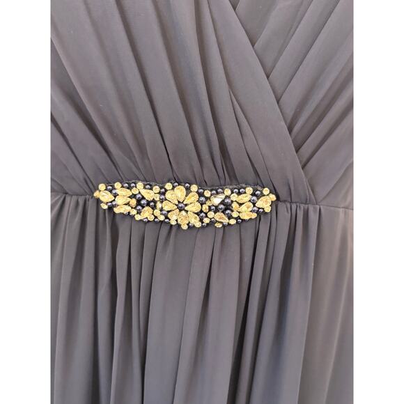 NEW ELIZA J Navy Sleeveless Pleated Embellished High-Low Gown Size 18 - Picture 7 of 9